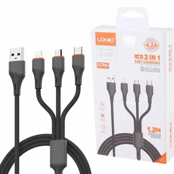 کابل 3 سر Ldnio مدل LC96U ویژگی 4.2 آمپر